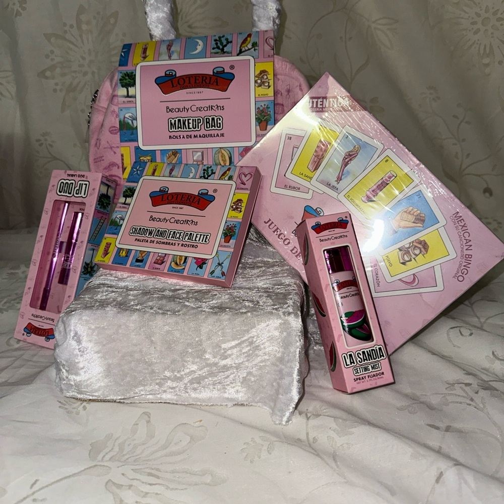 Beauty Creations Loteria Makeup Set, bag, palette, mist,lip duo, loteria